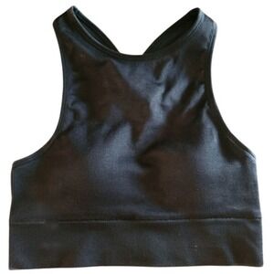 NWT Victoria's Secret Black Ribbed High Neck Cross Back‎ Bralette crop Small top